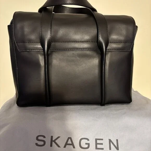 NEW SKAGEN Black Color Leather Handbag and Dust Bag - Picture 3 of 16